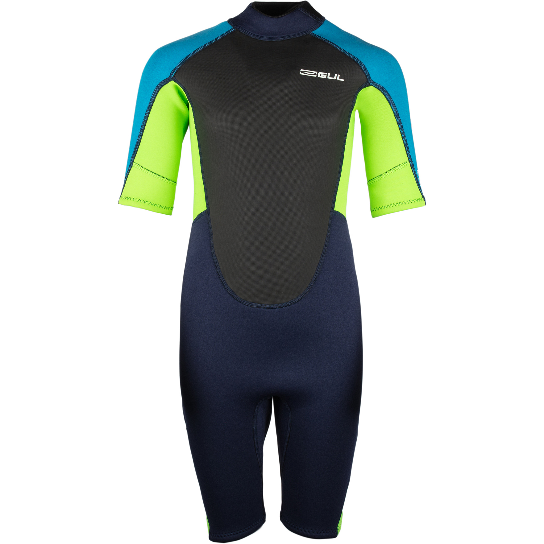 2025 Gul Junior Response 3/2mm Back Zip Shorty Wetsuit RE3322-C1 - Navy / Lime